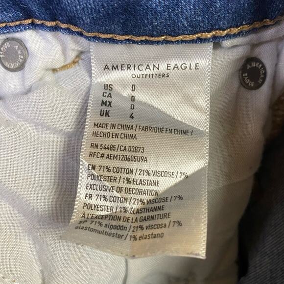 American Eagle Hi Rise Shortie Distressed Blue Denim Cut Off Shorts Size 0 - Picture 5 of 5